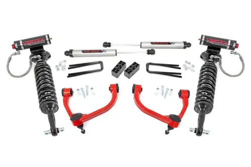 Rough Country - 54557RED | Rough Country 3 Inch Lift Kit For Ford F-150 4WD (2014-2020) | Red Finish, Vertex Coilovers, Rear V2 Monotube Shocks