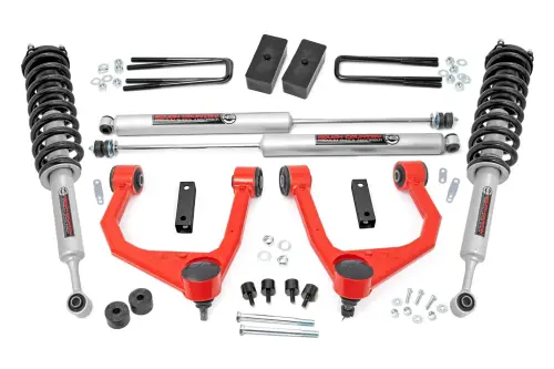 Rough Country - 76831RED | Rough Country 3.5 Inch Lift Kit For Toyota Tundra 2WD/4WD (2007-2021) | Red Finish, Front Strut Spacers, Rear N3 Shocks