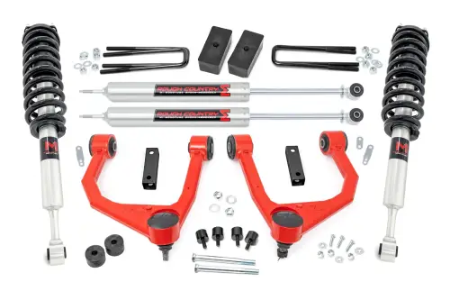 Rough Country - 76840RED | Rough Country 3.5 Inch Lift Kit For Toyota Tundra 2WD/4WD (2007-2021) | Red Finish, Front M1 Monotube Struts (4WD Only), Rear M1 Monotube Shocks