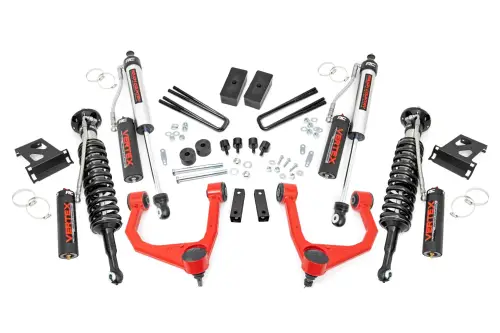 Rough Country - 76850RED | Rough Country 3.5 Inch Lift Kit For Toyota Tundra 2/4WD (2007-2021) | Red Finish, Front Vertex Adjustable Coilovers (4WD Only), Rear Vertex Adjustable Shocks