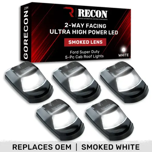 Recon Truck Accessories - 264343BKHPWH | Recon 5 Piece Smoked Cab Roof Light Set 2-Way Front  Rear Facing Ultra High-Power White LEDs (2017-2022 F250, F350 Super Duty | Replaces OEM factory installed cab roof lights)