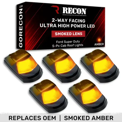 Recon Truck Accessories - 264343BKHPAM | Recon 5 Piece Smoked Cab Roof Light Set 2-Way Front  Rear Facing Ultra High-Power Amber LEDs (2017-2022 F250, F350 Super Duty | Replaces OEM factory installed cab roof lights)