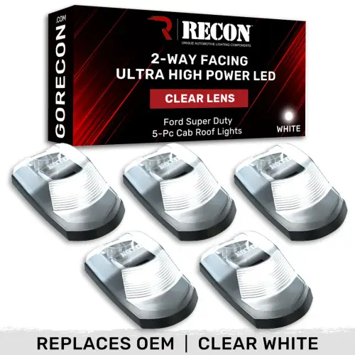 Recon Truck Accessories - 264343CLHPWH | Recon 5 Piece Clear Cab Roof Light Set 2-Way Front  Rear Facing Ultra High-Power White LEDs (2017-2022 F250, F350 Super Duty | Replaces OEM factory installed cab roof lights)