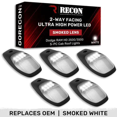 Recon Truck Accessories - 264346BKHPWH | Recon 5 Piece Smoked Cab Roof Light Set 2-Way Front & Rear Facing Ultra High-Power White LEDs (2019-2024 Ram 2500, 3500)