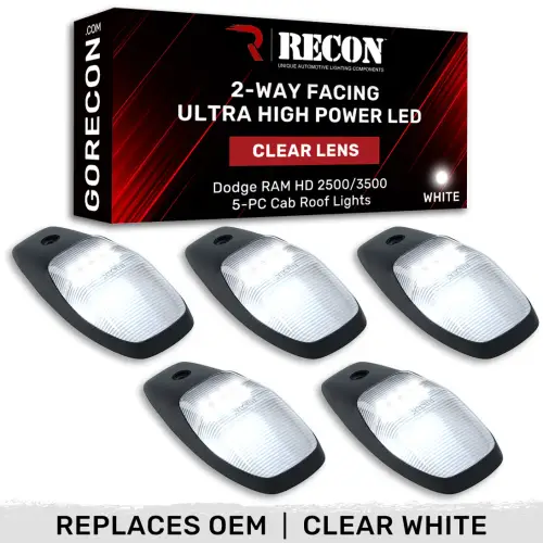 Recon Truck Accessories - 264346CLHPWH | Recon 5 Piece Smoked Cab Roof Light Set 2-Way Front & Rear Facing Ultra High-Power White LEDs (2019-2024 Ram 2500, 3500)