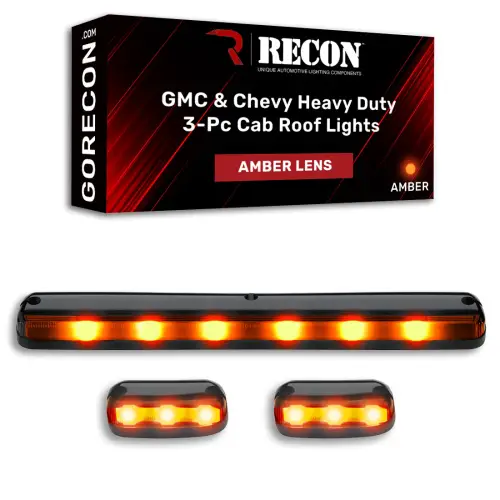 Recon Truck Accessories - 264156AM | Recon 3 Piece Cab Roof Light Set LED Amber Lens in Amber (2007-2014 Silverado, Sierra 2500 HD, 3500 HD)