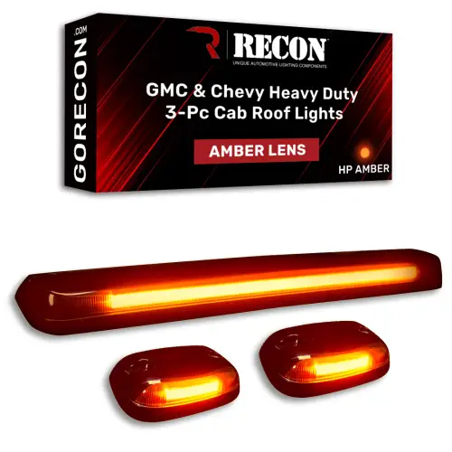 Recon Truck Accessories - 264156AMHP | Recon 3 Piece Cab Roof Light Set OLED Amber Lens in Amber (2007-2014 Silverado, Sierra 2500 HD, 3500 HD)