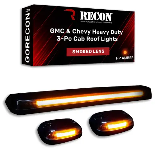 Recon Truck Accessories - 264156BKHP | Recon 3 Piece Cab Roof Light Set OLED Smoked Lens in Amber (2007-2014 Silverado, Sierra 2500 HD, 3500 HD)