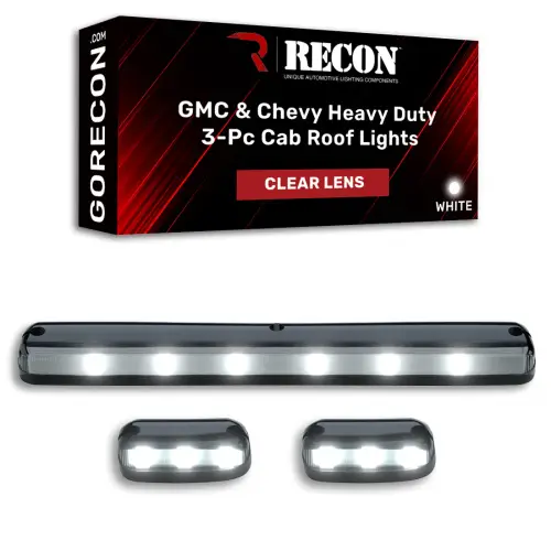 Recon Truck Accessories - 264156CL | Recon 3 Piece Cab Roof Light Set LED Clear Lens in Amber (2007-2014 Silverado, Sierra 2500 HD, 3500 HD)