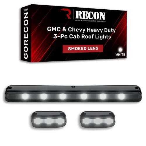 Recon Truck Accessories - 264156WHBK | Recon 3 Piece Cab Roof Light Set OLED Smoked Lens in White (2007-2014 Silverado, Sierra 2500 HD, 3500 HD)