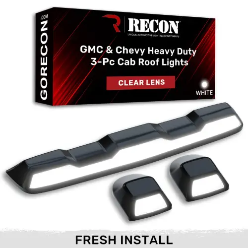 Recon Truck Accessories - 264158XWHCL | Recon 3 Piece Set Clear Cab Roof Light Lens with White LED’s (2020-2024 Silverado, Sierra 2500 HD, 3500 HD| DID NOT come with factory installed cab roof lights)