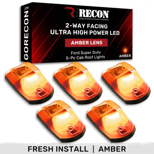 Recon Truck Accessories - 264342AMHPAM | Recon 5 Piece Amber Cab Roof Light Set 2-Way Front & Rear Facing Ultra High-Power Amber LEDs (2017-2024 F250, F350 Super Duty | DID NOT come with factory installed cab roof lights)