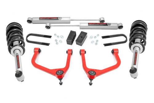 Rough Country - 28831RED | Rough Country 3.5 Inch Lift Kit For GMC Sierra 1500 2WD/4WD (2019-2024) | Red Finish, Rear Mono-Leaf Spring, N3 Strut With N3 Rear Shocks