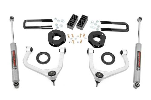 Rough Country - 29531A | Rough Country 3.5 Inch Lift Kit With Aluminum Control Arms Strut Spacers / N3 Rear Shocks (2019-2025 Silverado 1500 2WD/4WD | Multi Leaf Springs)