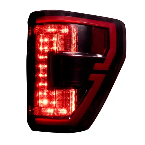 Recon Truck Accessories - 264568LEDRBK | Recon (Replaces OEM LED w/ Blind Spot Warning System aka BLIS) OLED TAIL LIGHTS in Dark Red Smoked (2021-2023 F150 & Raptor)