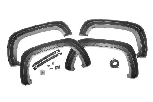 Rough Country - A-C12011-GXD | Rough Country Defender Fender Flares For Chevrolet Silverado 2500 HD / 3500 HD (2020-2025) | Sterling Grey Metallic