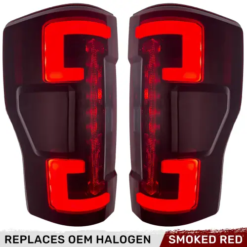 Recon Truck Accessories - 264399RBK | Recon (Replaces OEM Halogen) Tail Lights OLED in Dark Red Smoked (2020-2022 F250, F350 Super Duty)