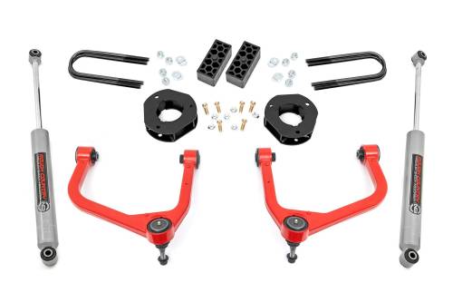 Rough Country - 28230RED | Rough Country 3.5 Inch Lift Kit With Red Control Arms Strut Spacers / N3 Rear Shocks (2022-2025 Silverado 1500 2WD/4WD | Mono Leaf Springs)