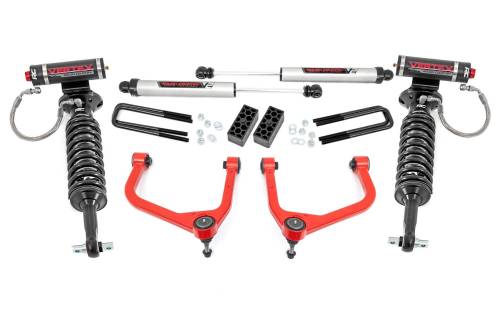 Rough Country - 29557RED | Rough Country 3.5 Inch Lift Kit With Red Control Arms Vertex Coilovers / V2 Rear Shocks (2019-2025 Silverado 1500 2WD/4WD | Multi Leaf Springs)