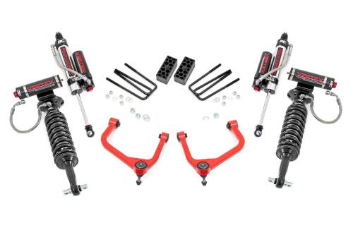 Rough Country - 29550RED | Rough Country 3.5 Inch Lift Kit With Red Control Arms Vertex Coilovers / Vertex Rear Shocks (2019-2025 Silverado 1500 2WD/4WD | Multi Leaf Springs)