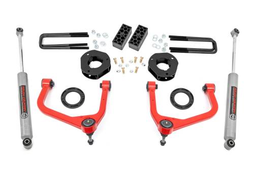 Rough Country - 29531RED | Rough Country 3.5 Inch Lift Kit With Red Control Arms Strut Spacers / N3 Rear Shocks (2019-2025 Silverado 1500 2WD/4WD | Multi Leaf Springs)