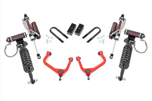 Rough Country - 28250RED | Rough Country 3.5 Inch Lift Kit With Red Control Arms Vertex Coilovers / Vertex Rear Shocks (2022-2025 Silverado 1500 2WD/4WD | Mono Leaf Springs)