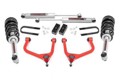 Rough Country - 28231RED | Rough Country 3.5 Inch Lift Kit With Red Control Arms N3 Struts / N3 Rear Shocks (2022-2025 Silverado 1500 2WD/4WD | Mono Leaf Springs)