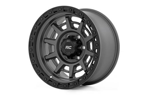 Rough Country - 85171211A | Rough Country 85 Series Wheel | Simulated Beadlock | Gunmetal Gray/Black | 17x9 | 8x170 | -12mm