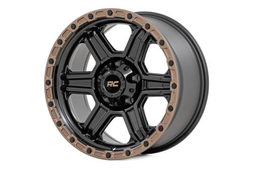 Rough Country - 79180912 | Rough Country 79 Series Wheel | One-Piece | Semi Gloss Black w/Bronze Ring | 18x9 | 6x5.5 | 0mm