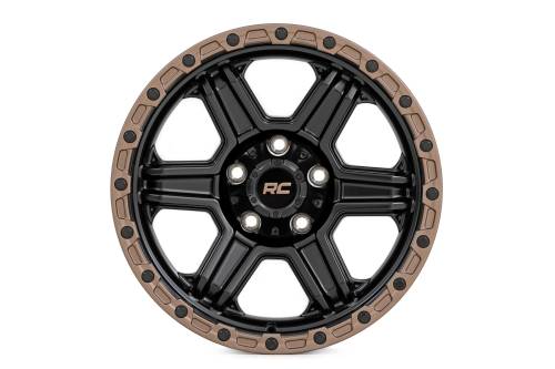 Rough Country - 79170912 | Rough Country 79 Series Wheel | One-Piece | Semi Gloss Black w/Bronze Ring | 17x8.5 | 6x5.5 | 0mm