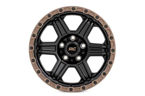 Rough Country - 79181217 | Rough Country 79 Series Wheel | One-Piece | Semi Gloss Black w/Bronze Ring | 18x9 | 6x135 | -12mm