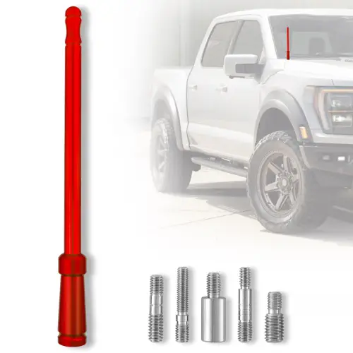 Recon Truck Accessories - 264ANTRD | Recon Aluminum 8" Antenna Mast (Fits OEM Factory Threaded Antenna) in Red