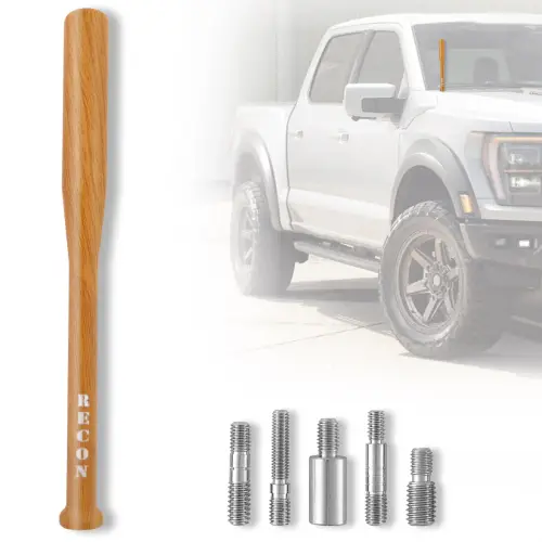 Recon Truck Accessories - 264ANTBBLW | Recon Baseball Bat Aluminum 8" Antenna (Fits OEM Factory Threaded Antenna) Wood Grain