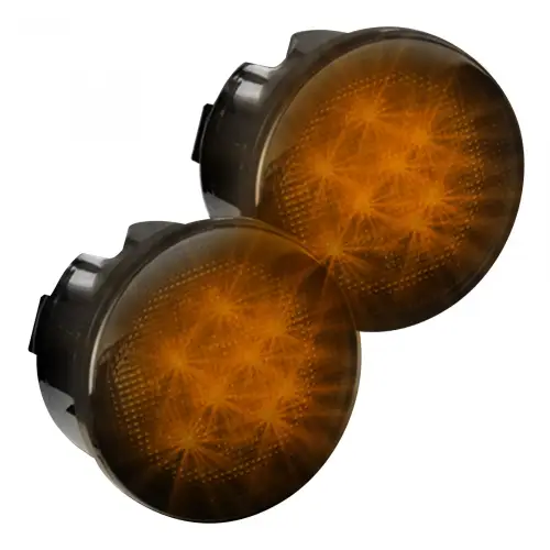 Recon Truck Accessories - 264134BK | Recon Round Front Turn Signal Lenses with Amber LED in Smoked (2007-2018 Wrangler JK)