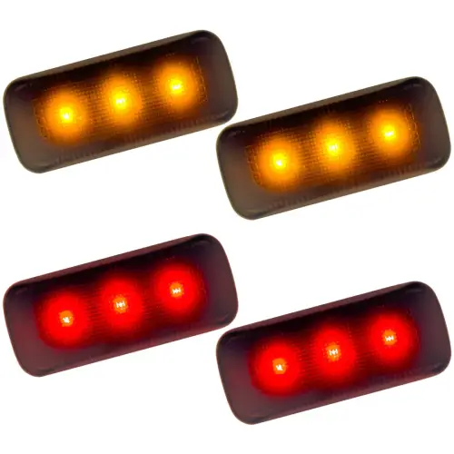 Recon Truck Accessories - 264137BK | Recon Dually Fender Lenses (4-Piece Set) w/ 2 Red LED Lights & 2 Amber LED Lights in Smoked (2010-2021 Ram 3500)