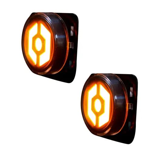 Recon Truck Accessories - 264335CL | Recon Round Front Fender Lenses with Amber Hexagon Shaped OLED Design in Clear (2007-2018 Wrangler JK)