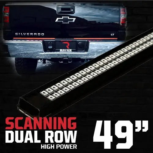 Recon Truck Accessories - 26425XHP | Recon 49" Dual RowTailgate Bar High Power LED Scanning Red Signals, Brake & Reverse Lights