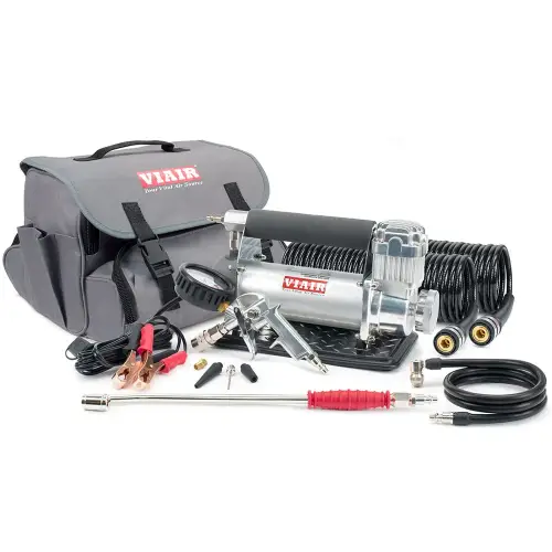 VIAIR - 45057 | VIAIR 450P RVS Portable Compressor / Tire Inflator With Inline 160 PSI Gauge Inflation Gun | 150 PSI, 12 Volt Power Battery Clamps