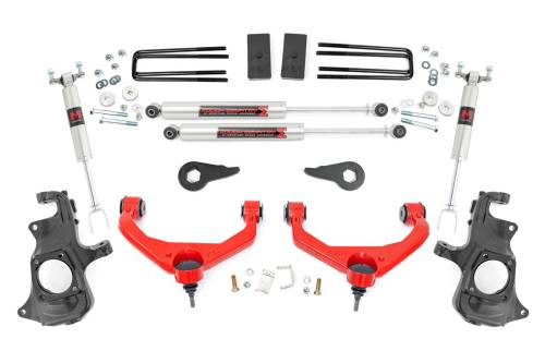 Rough Country - 97640RED | 97630 | Rough Country 3.5 Inch Suspension Lift Kit with M1 Monotube Shocks (2011-2019 Silverado, Sierra 2500 HD, 3500 HD 2WD/4WD | With Overloads)