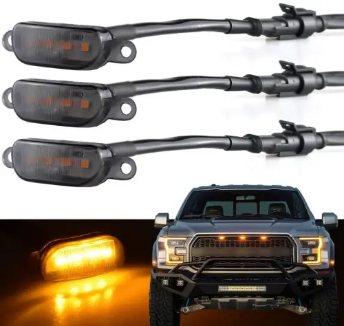 Recon Truck Accessories - 264439BK | Recon Universal Front Grille LED Light Kit with Amber LED Running Lights and Smoked Lenses 3pc Kit