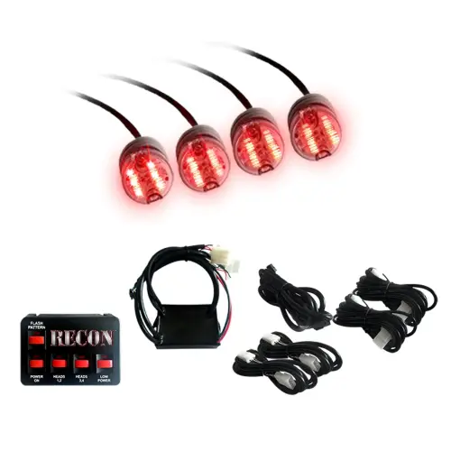 Recon Truck Accessories - 26419RD | Recon 36-Watt Red Strobe Light Kit LED in 19 Flash Patterns