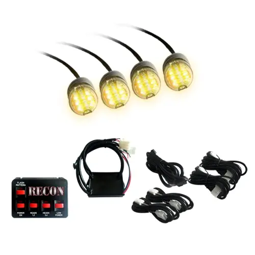 Recon Truck Accessories - 26419AM | Recon 36-Watt Amber Strobe Light Kit LED in 19 Flash Patterns