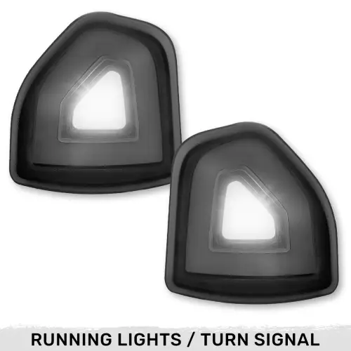 Recon Truck Accessories - 264247BKX | RECON Corner Side Tow Mirror Turn Signal & Running Light with Amber LED Turn Signals & White LED Running Lights in Smoked (2021-2024 Ram 1500 | 2019-2022 Ram 2500, 3500)