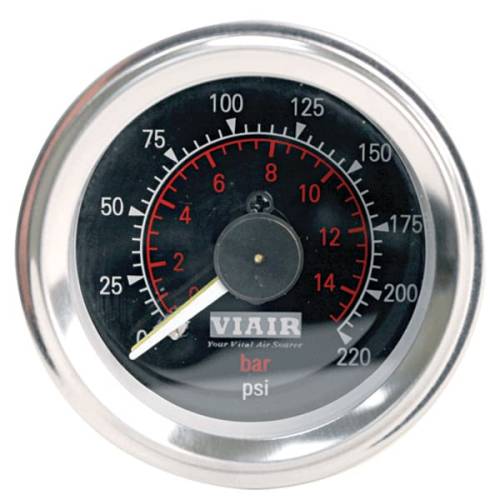 VIAIR - 90080 | VIAIR Dash Panel Gauge | 220 PSI, Black, 2 Inch, Dual Needle, Illuminated