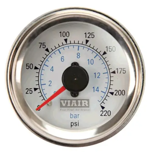 VIAIR - 90081 | VIAIR Dash Panel Gauge | 220 PSI, White, 2 Inch, Dual Needle, Illuminated