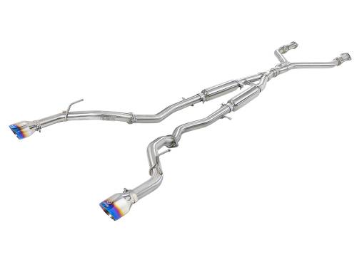 aFe Power - 49-36132NM-L | AFE Power Takeda 2-1/2 IN 304 Stainless Steel Cat-Back Exhaust System w/ Blue Flame Tips (2016-2024 Q50 V6-3.0L tt)