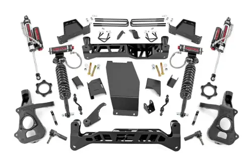 Rough Country - 17450 | Rough Country 7 Inch Lift Kit For Chevrolet Silverado / GM Sierra 1500 (2014-2018) | Control Arm: Stock Cast Aluminum/Stamped Steel, Front Vertex Adjustable Coilovers, Rear Vertex Adjustable Shocks