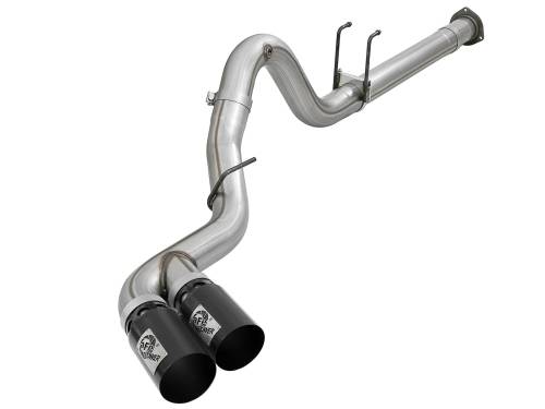 aFe Power - 49-43102-B | AFE Power Rebel XD Series 4 IN 409 Stainless Steel DPF-Back Exhaust w/Dual Black Tips (2017-2024 F250, F350 Super Duty V8-6.7L td)