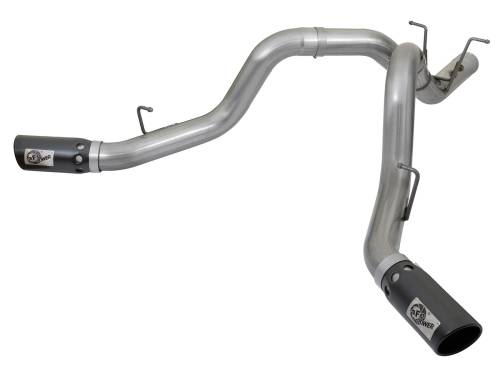 aFe Power - 49-44086-B | AFE Power Large Bore-HD 4 IN 409 Stainless Steel DPF-Back Exhaust System w/Dual Black Tips (2017-2019 Silverado, Sierra 2500 HD, 3500 HD V8-6.6L td)