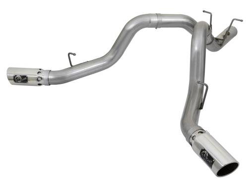 aFe Power - 49-44086-P | AFE Power Large Bore-HD 4 IN 409 Stainless Steel DPF-Back Exhaust w/Dual Polished Tips (2017-2019 Silverado, Sierra 2500 HD, 3500 HD V8-6.6L td)